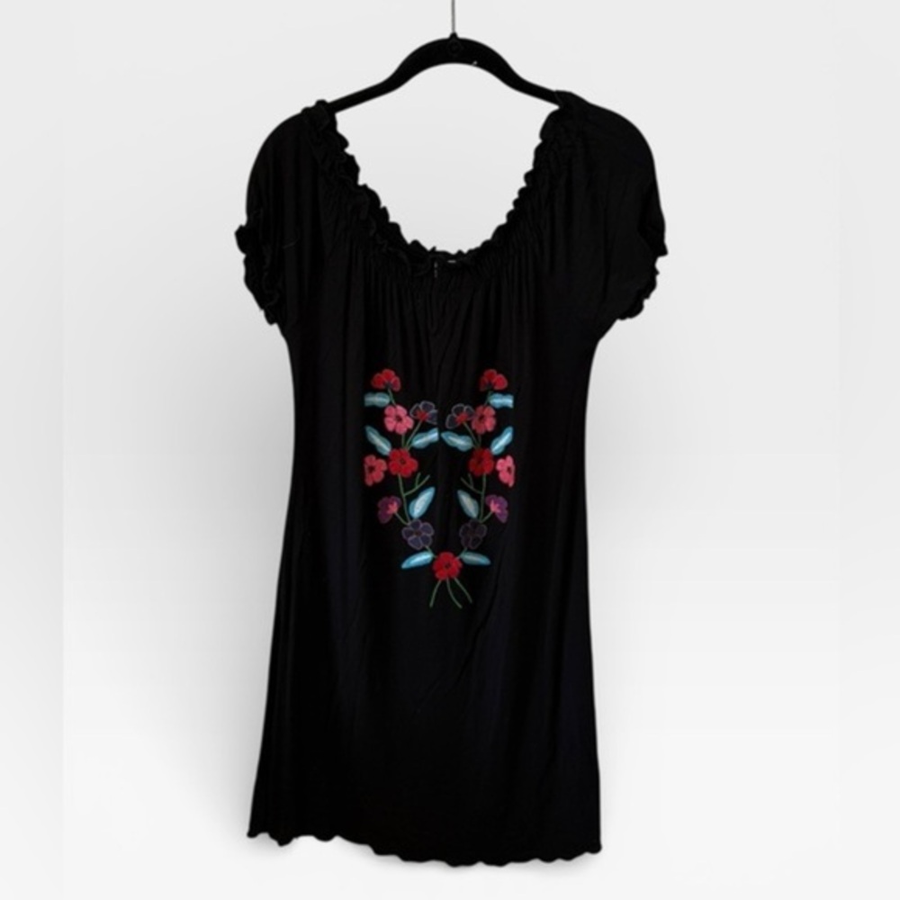 Cowgirl Justice Black Embroidered Peasant Dress Size L Festival Western